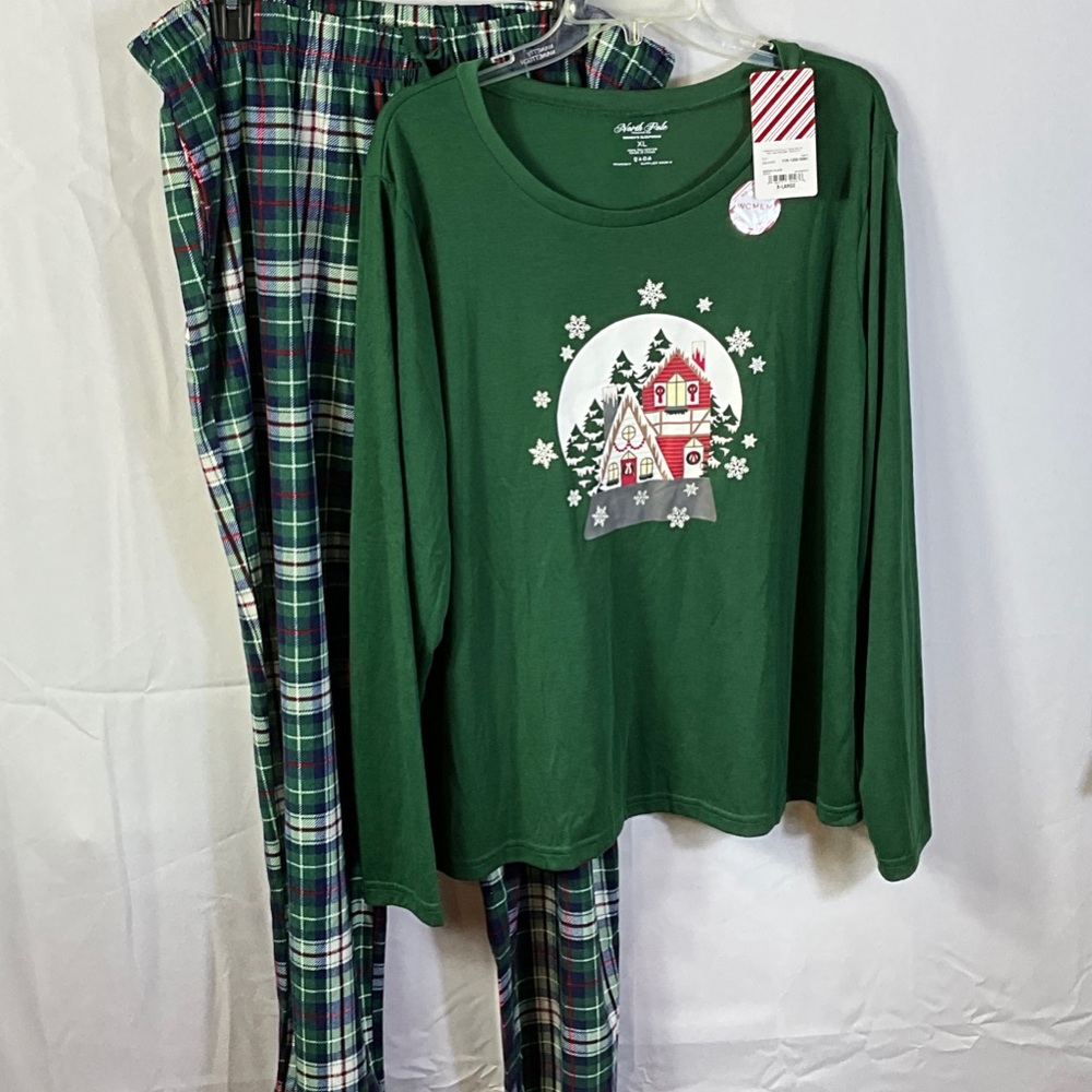 North Pole Trading Co. Plaid Green Sleepwear Pant Set Size XL Pants Have Pockets